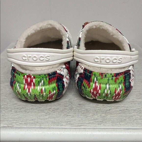 CROCS Kids' Classic Lined Holiday Christmas White and Green Slippers Size 4 - Picture 4 of 10